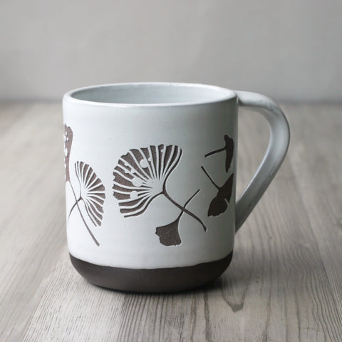 Ginkgo Leaf Mug, Farmhouse Style Handmade Pottery