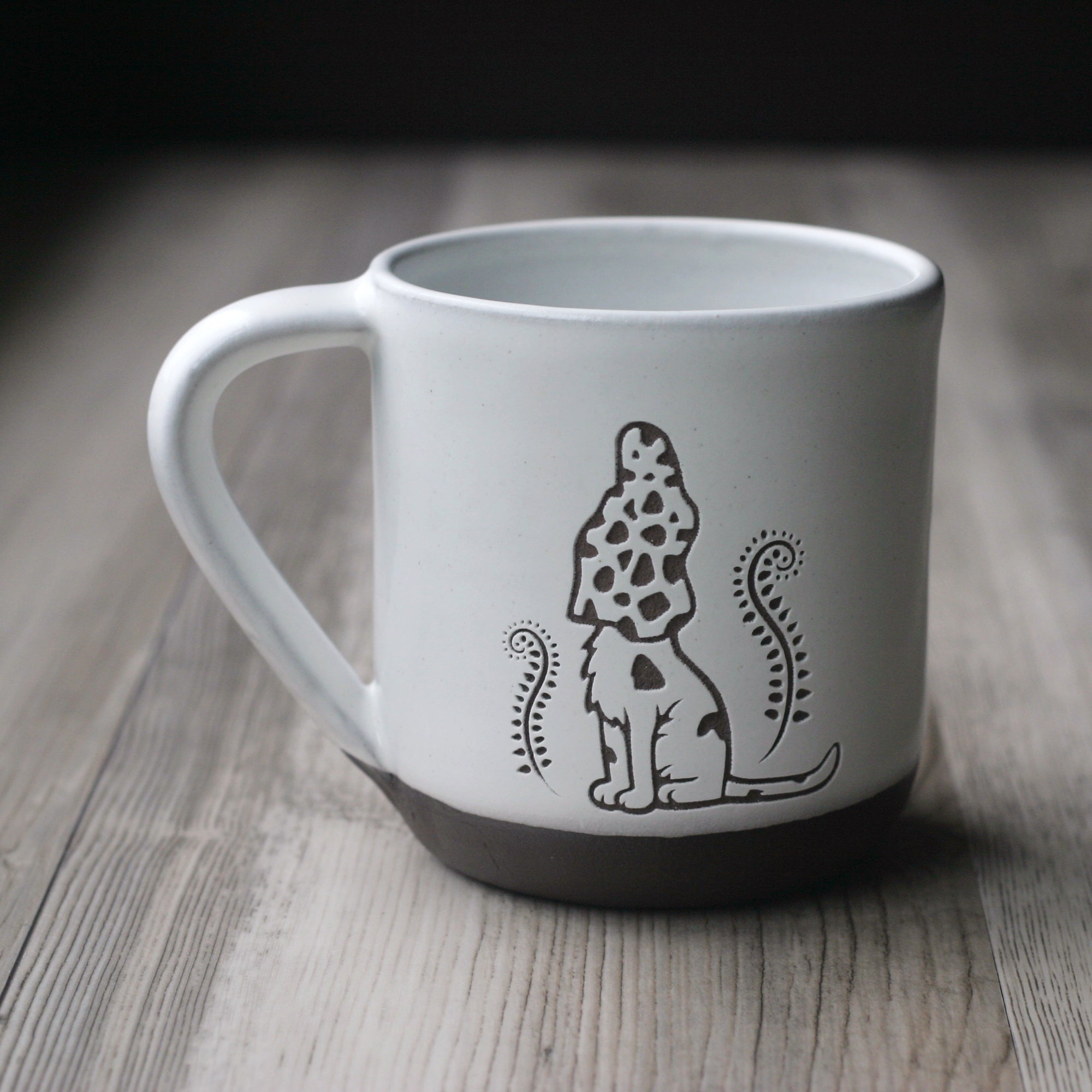 white morel mushroom cat mug