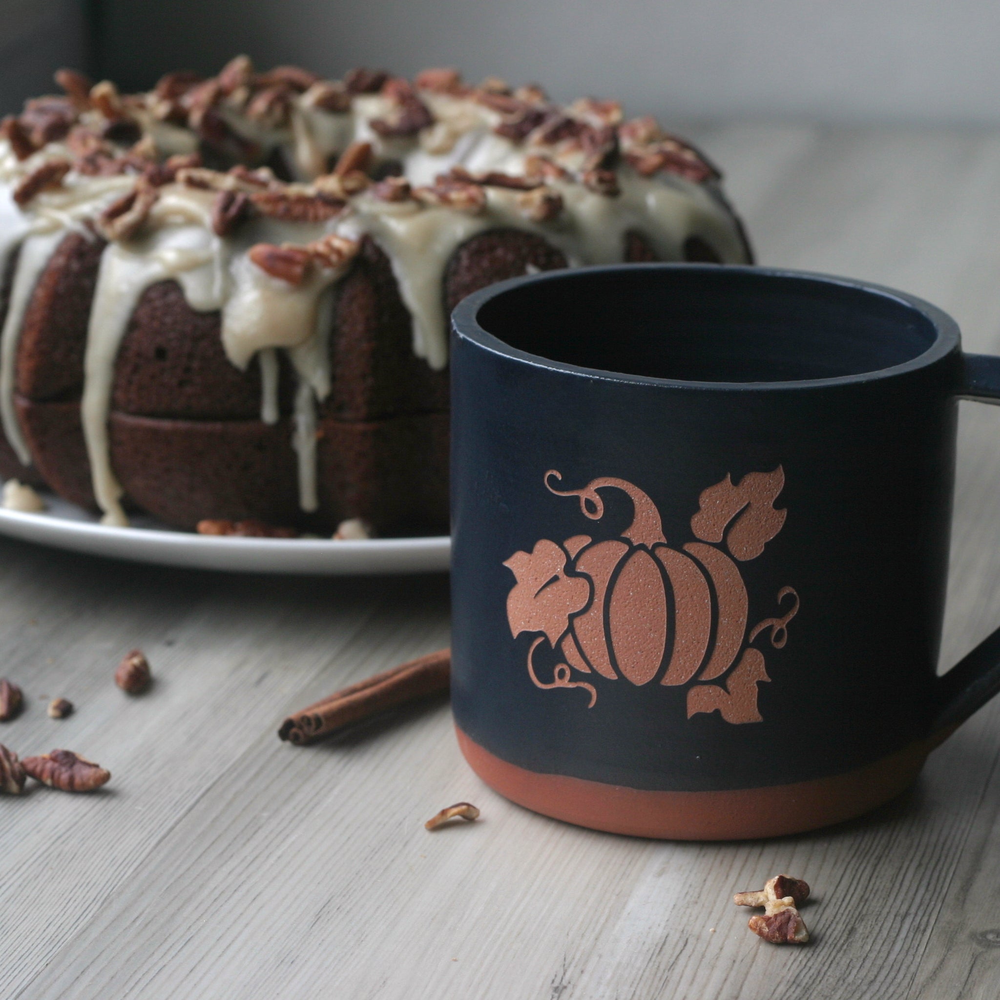 Halloween Farmhouse Mug with Pumpkin in black