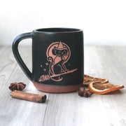 Halloween Farmhouse Mugs with Witch Cat engraving