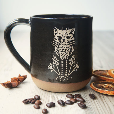 Owl Cat Mug, Farmhouse Style Handmade Pottery