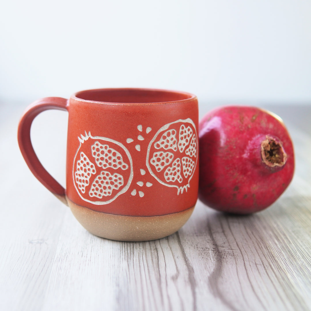 Pomegranate Mug, Farmhouse Style Handmade Pottery