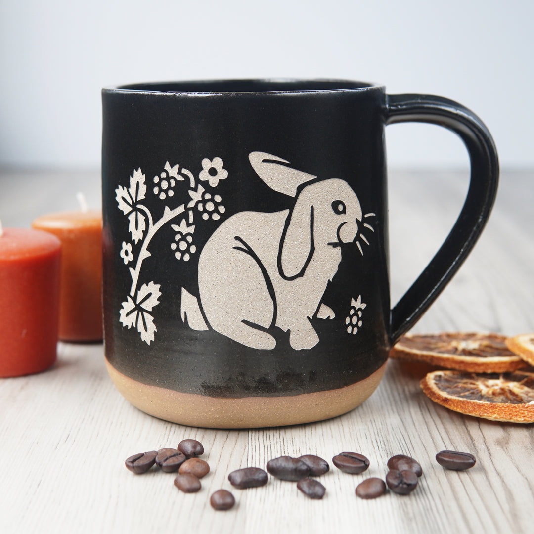 Rabbit Mug, Farmhouse Style Handmade Pottery