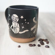 Space Cats Mug, Farmhouse Style Handmade Pottery