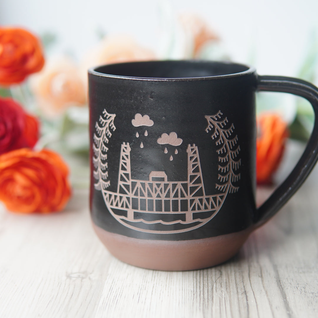 Portland Bridges Mug, Farmhouse Style Handmade Pottery