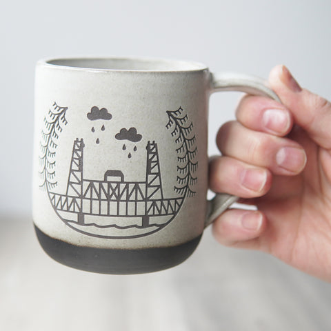 Portland Bridges Mug, Farmhouse Style Handmade Pottery