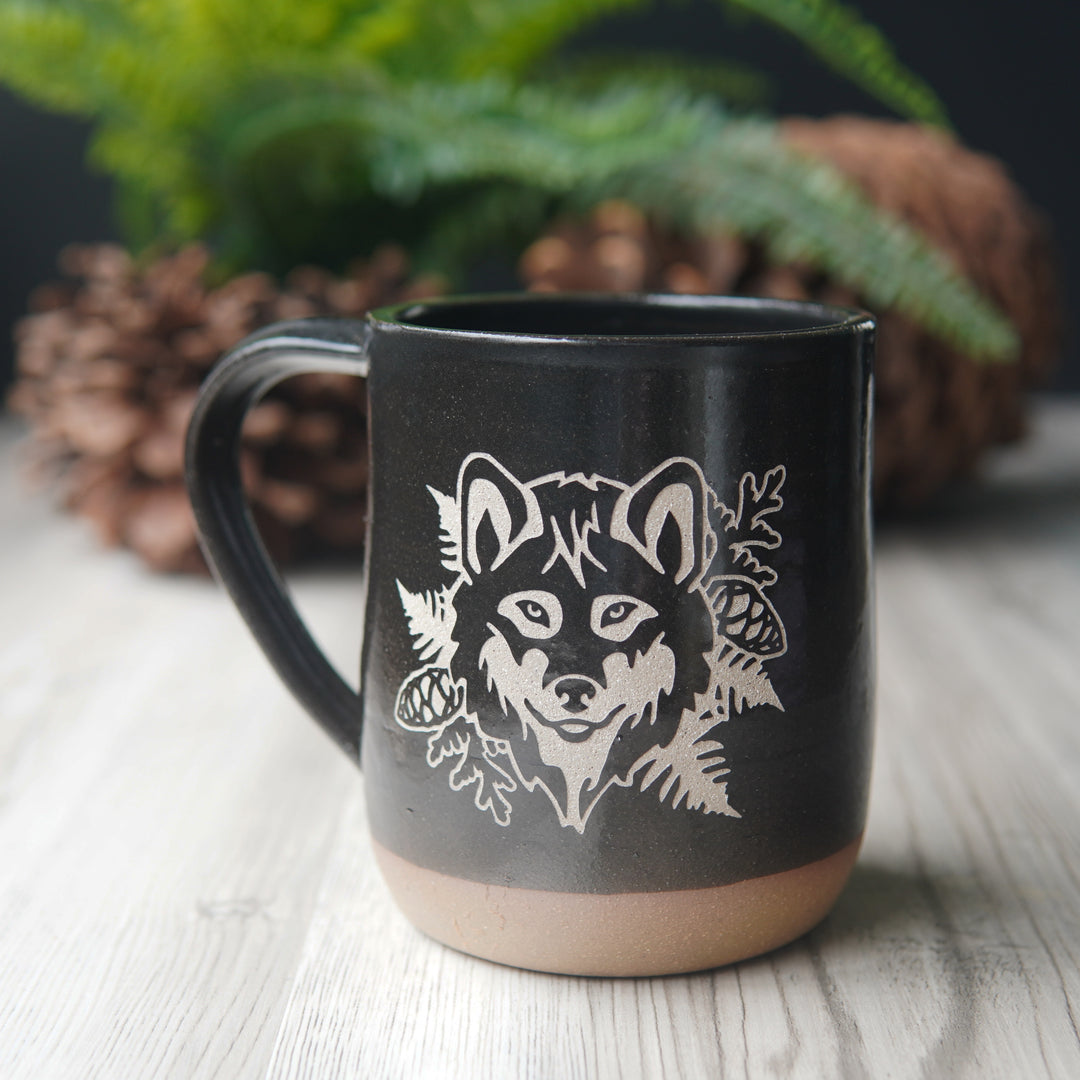 Wolf Mug, Farmhouse Style Handmade Pottery