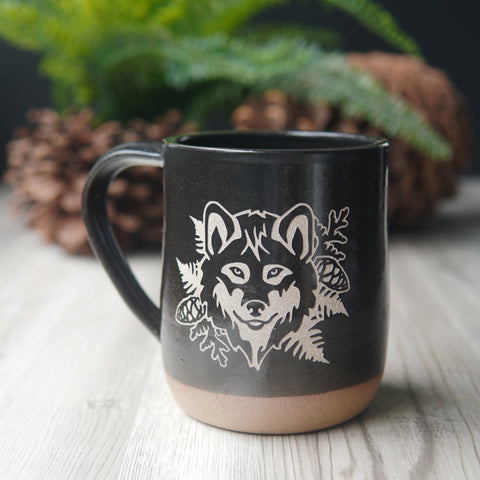 Wolf Mug, Farmhouse Style Handmade Pottery