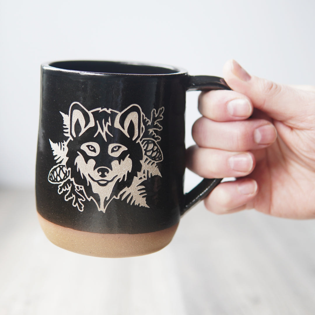 Wolf Mug, Farmhouse Style Handmade Pottery