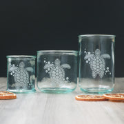 Sea Turtle nautical home decor tumblers made from recycled glass in three sizes.