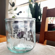 Mushrooms Collection short recycled glass on a dining room table