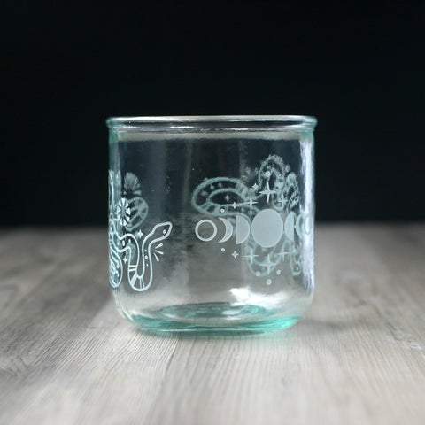 Witchy Snakes etched Short recycled glass tumbler
