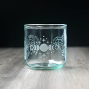 Moon Phases + Snakes etched Short recycled glass tumbler