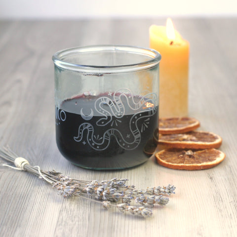 Witchy Snakes etched Short recycled glass tumbler for wine