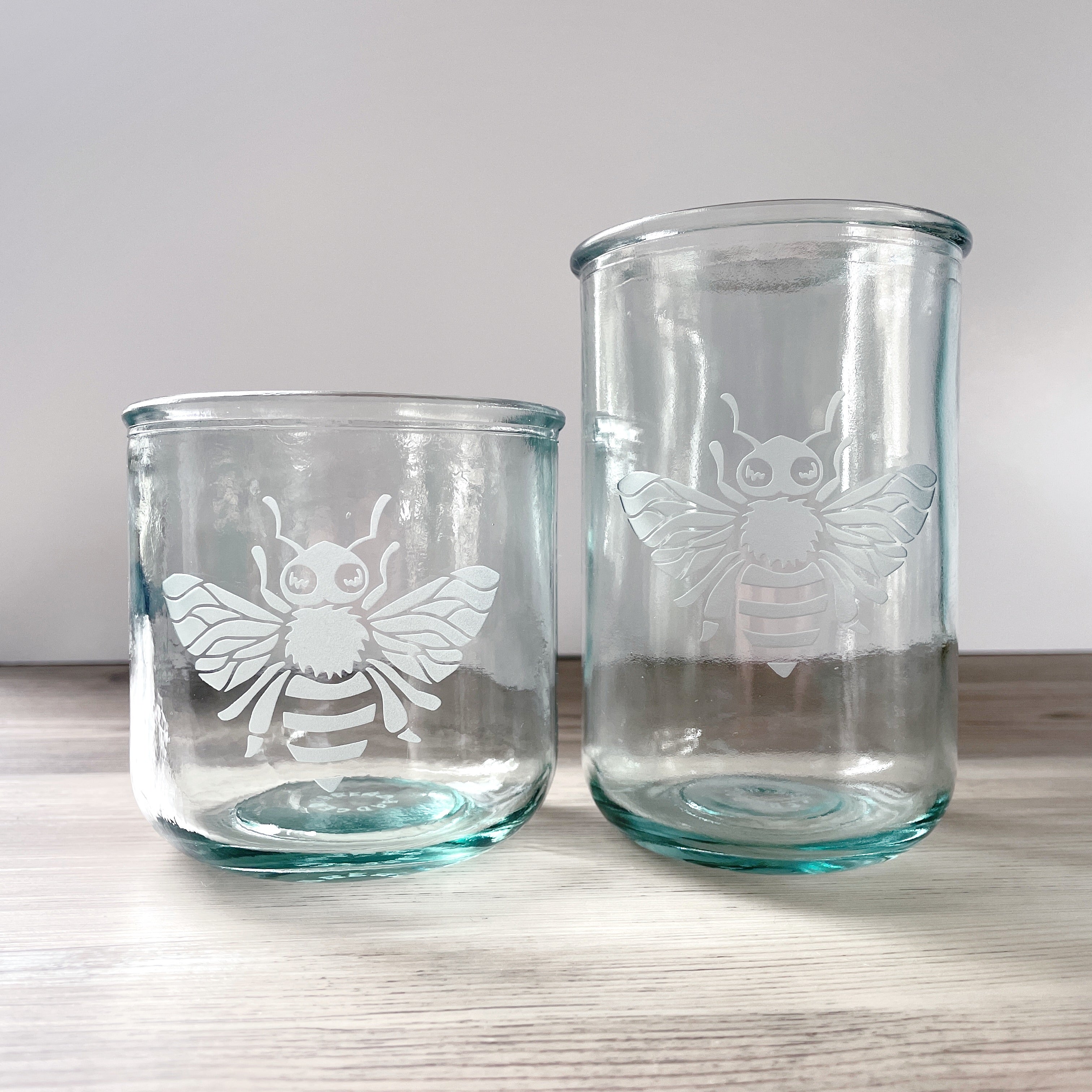 Honey Bee rustic recycled glass tumblers