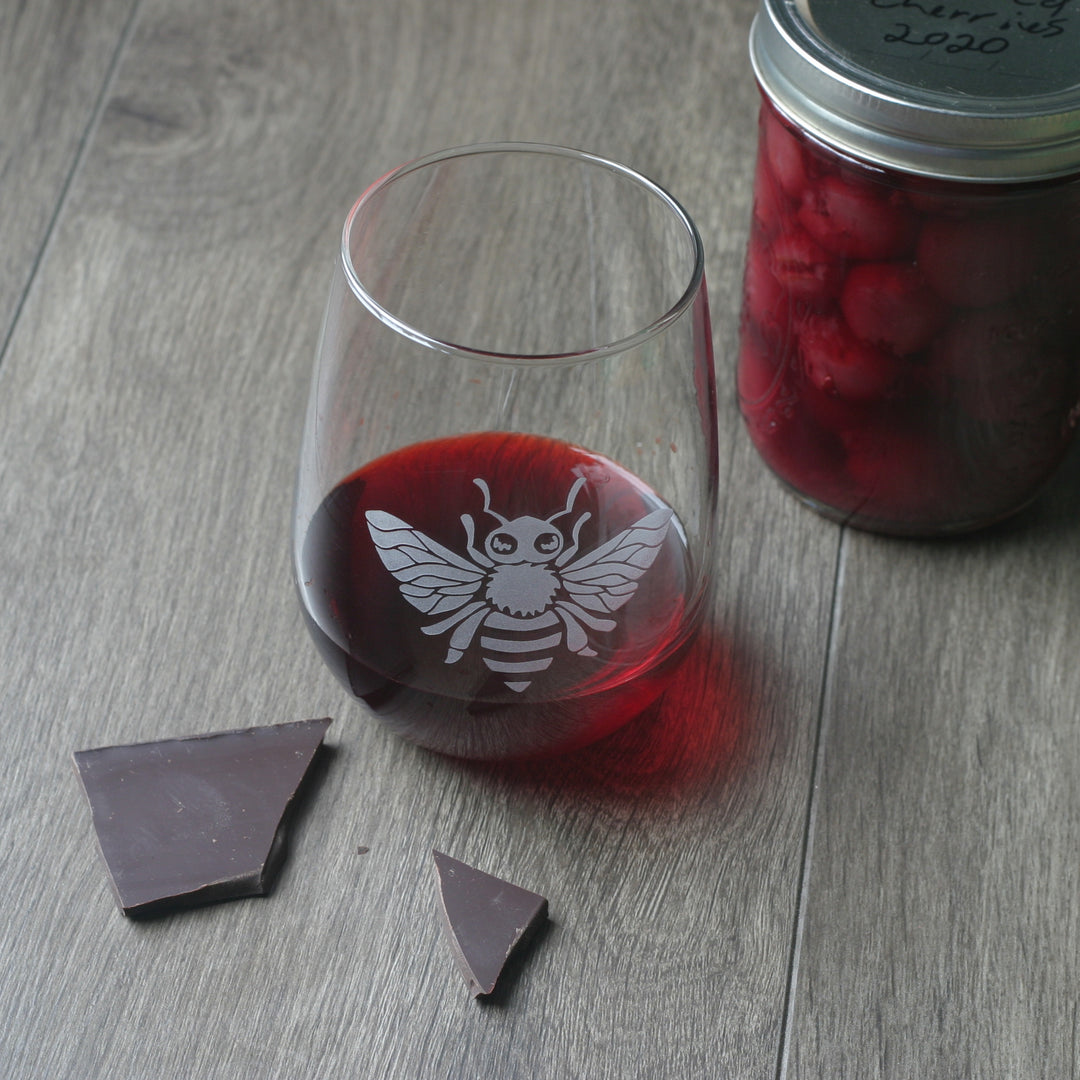 Bee Wine Glass - etched glassware