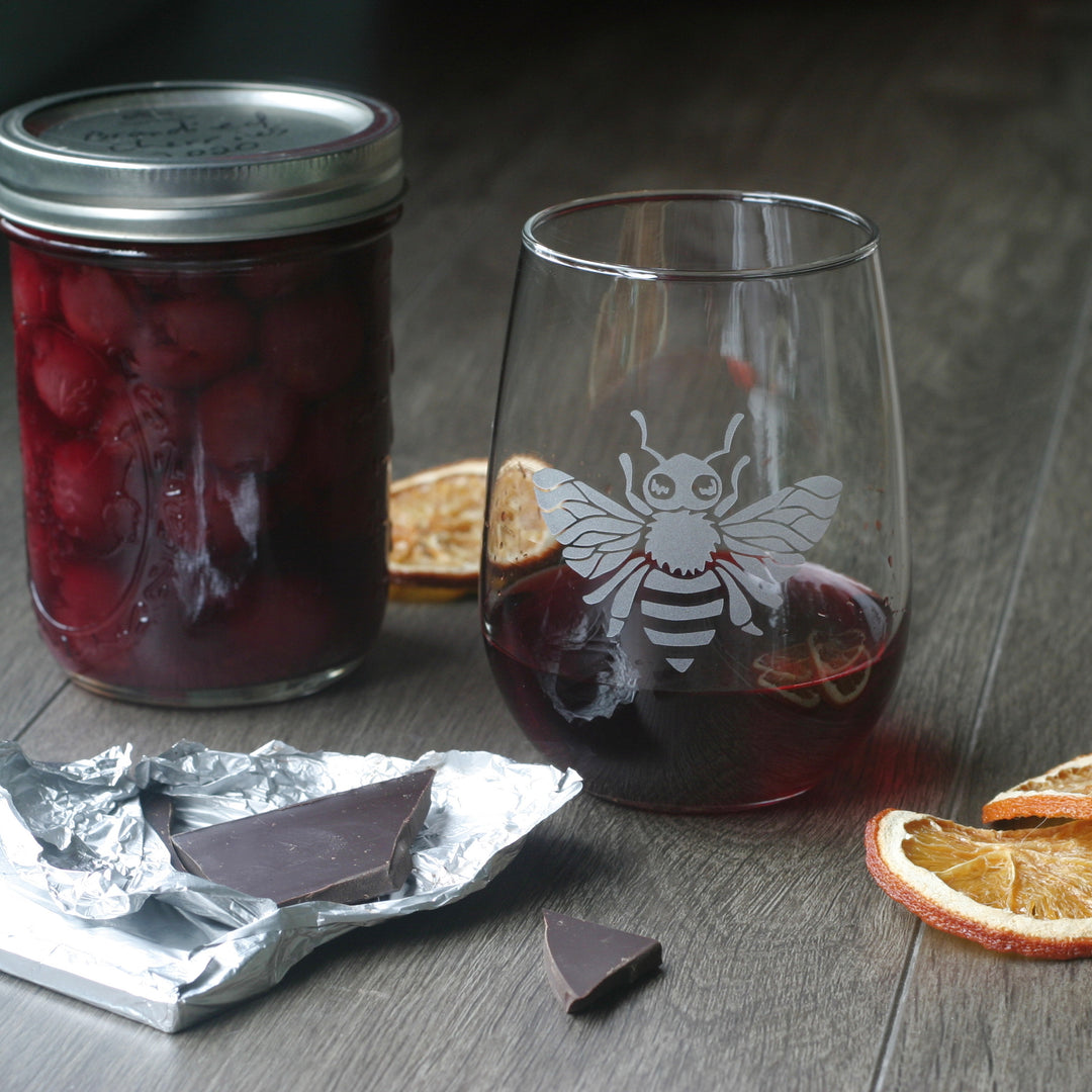 Bee Wine Glass - etched glassware