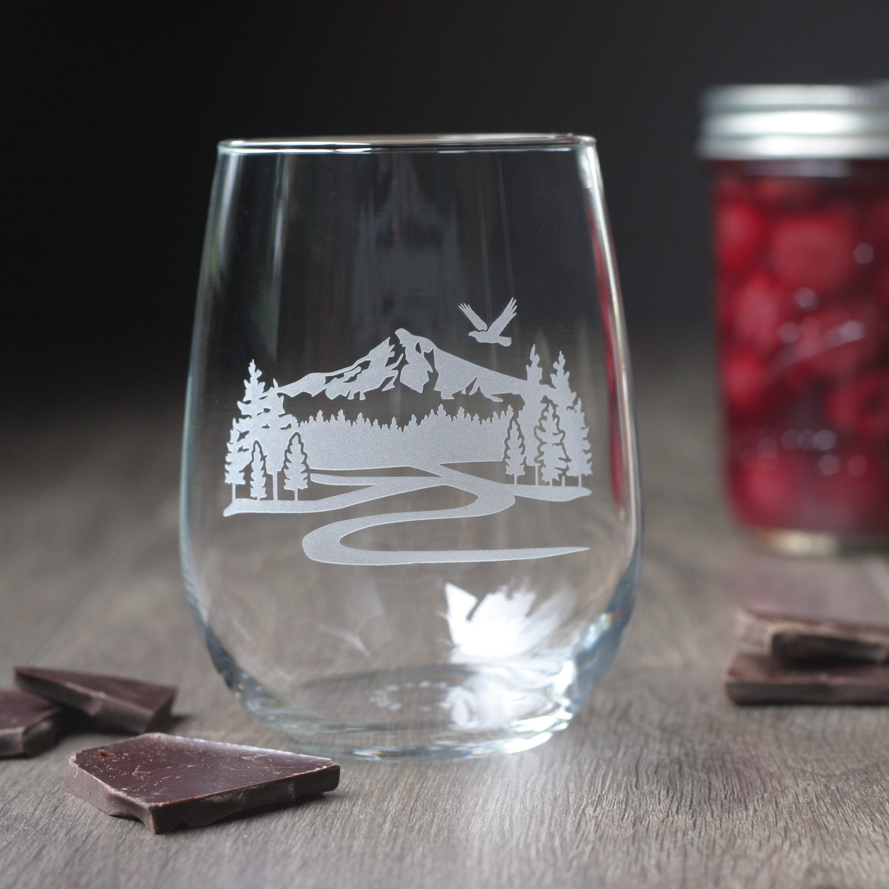 Set of 8 Laser Etched 14er Mountain Stemless Red Wine Glasses 