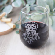 Baby Octopus Stemless Wine Glass - etched glassware