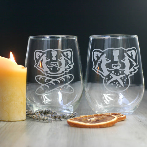 Bread and Badger engraved stemless wine glasses