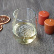 Dandelion Stemless Wine Glass - etched flower glassware