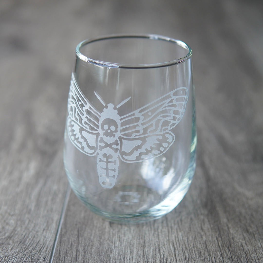 Deaths Head Moth Stemless Wine Glass