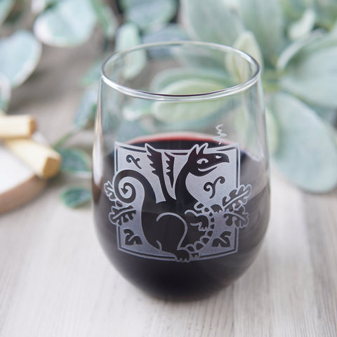 Dragon Stemless Wine Glass - etched glassware