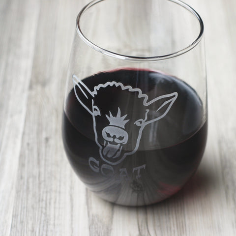 Goat Yoga Stemless Wine Glass - etched glassware