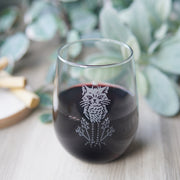 Owl Cat engraved red wine glass