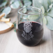 Owl Cat engraved stemless wine glass