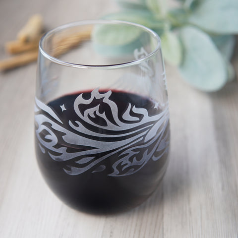 Phoenix Stemless Wine Glass - etched glassware