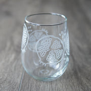 Pomegranate Stemless Wine Glass - etched fruit glassware