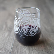 Pomegranate Stemless Wine Glass - etched fruit glassware