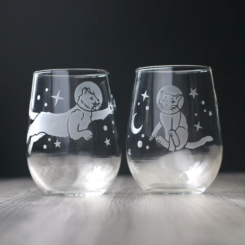 Shooting Star & Moon Engraved Stemless Wine Glass Tumbler - Space
