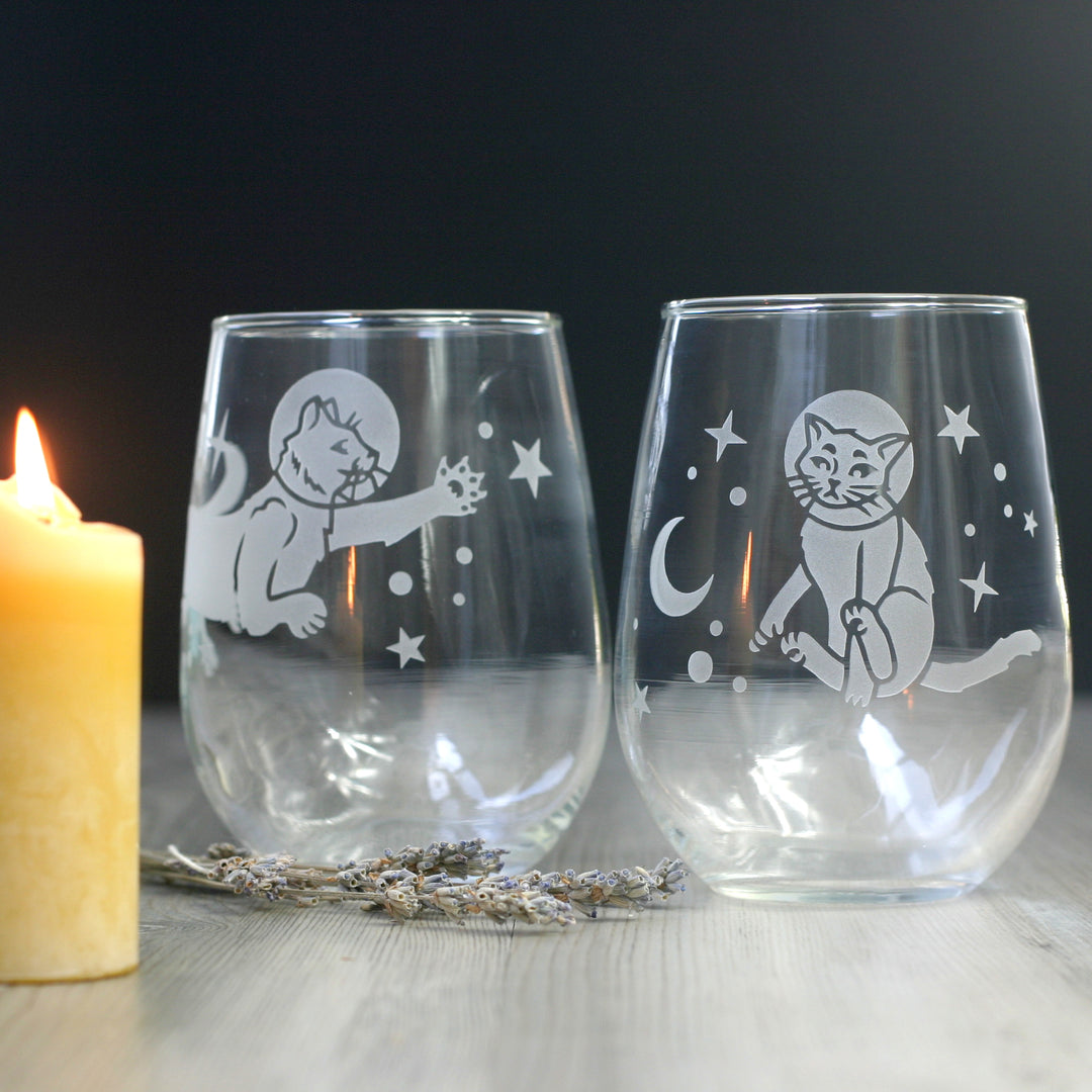 Astronaut Space Cat Wine Glass - Set of 2