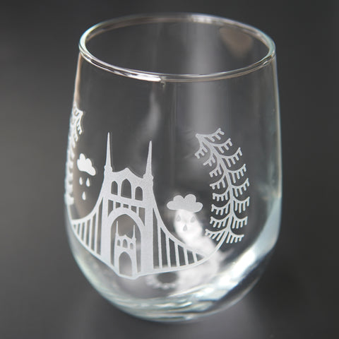 St. Johns Bridge stemless wine glass