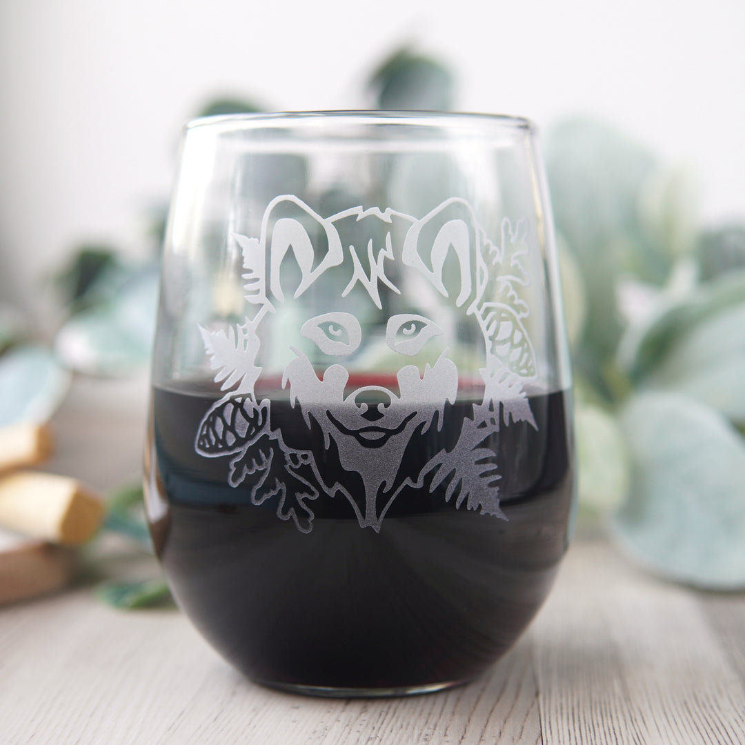 Wolf Stemless Wine Glass - etched glassware