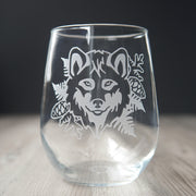 Wolf Stemless Wine Glass - etched glassware