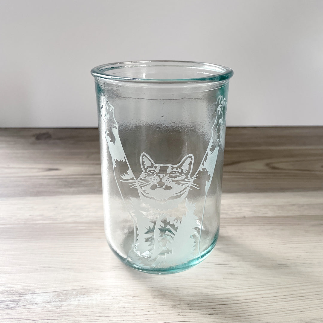 Stretching Cat tall recycled glass tumbler by Bread and Badger