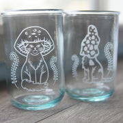 Cat Mushrooms recycled glass tumblers - Tall, Set of 2 Single-Sided