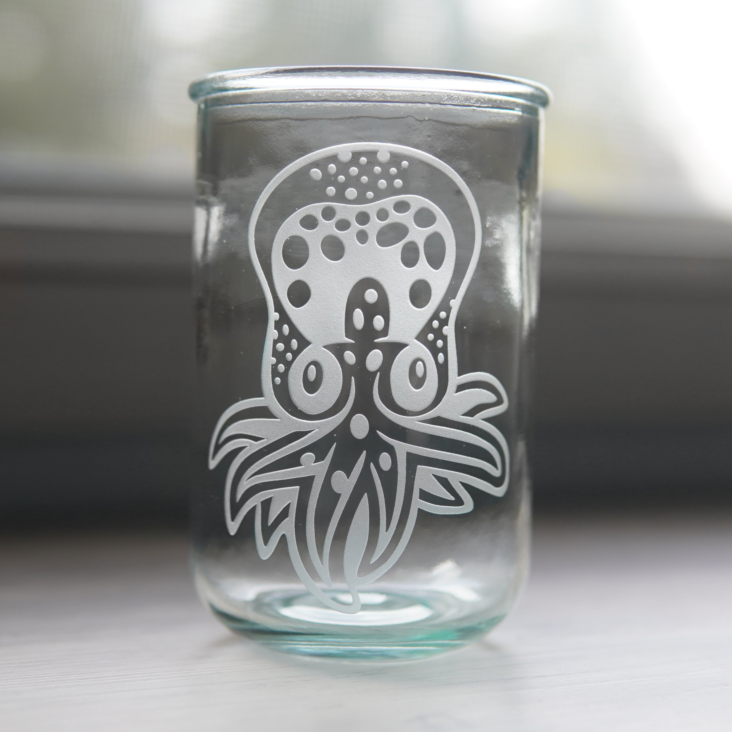 cute octopus etched tall glass