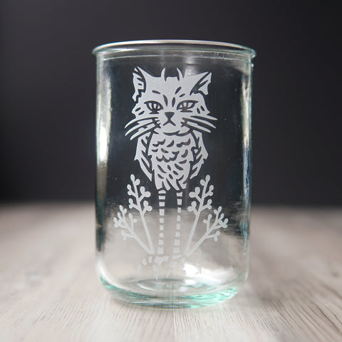 Owl Cat Rustic Recycled Glass Tumbler