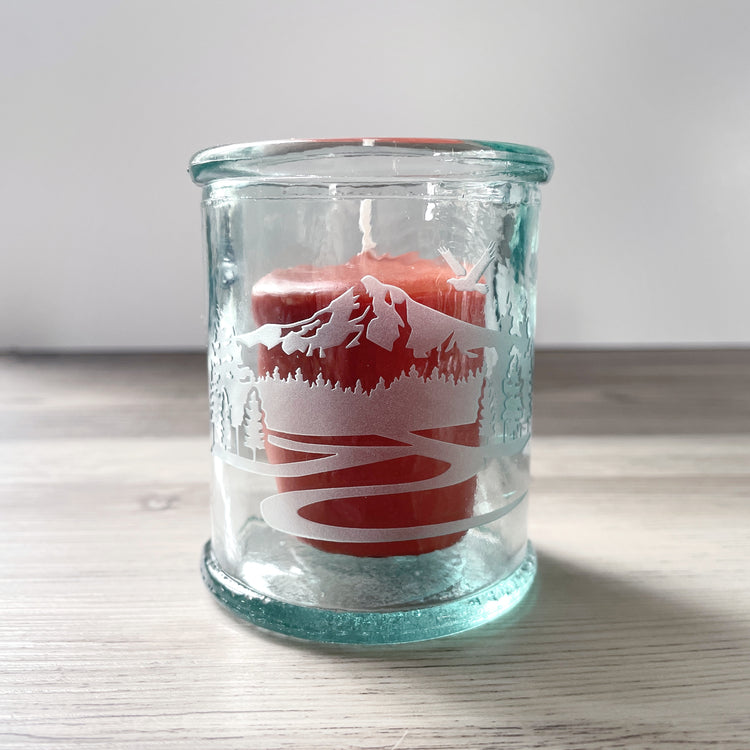 mount hood votive candle holder made from eco-friendly recycled glass