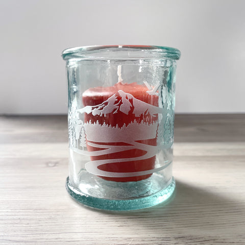 mount hood votive candle holder made from eco-friendly recycled glass