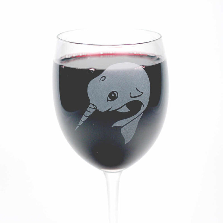 Narwhal etched wine glass