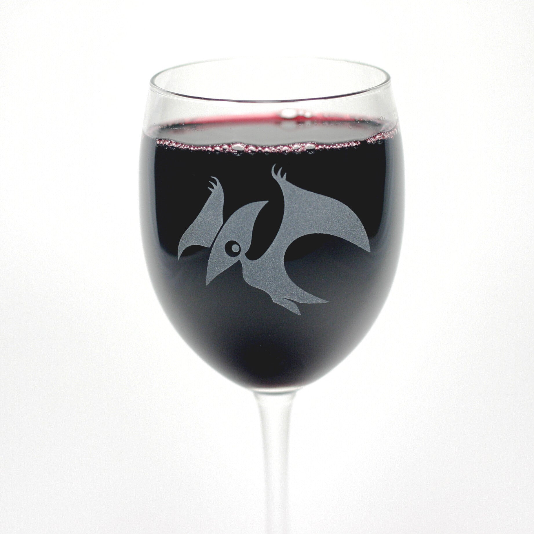 etched Pterodactyl wine glass